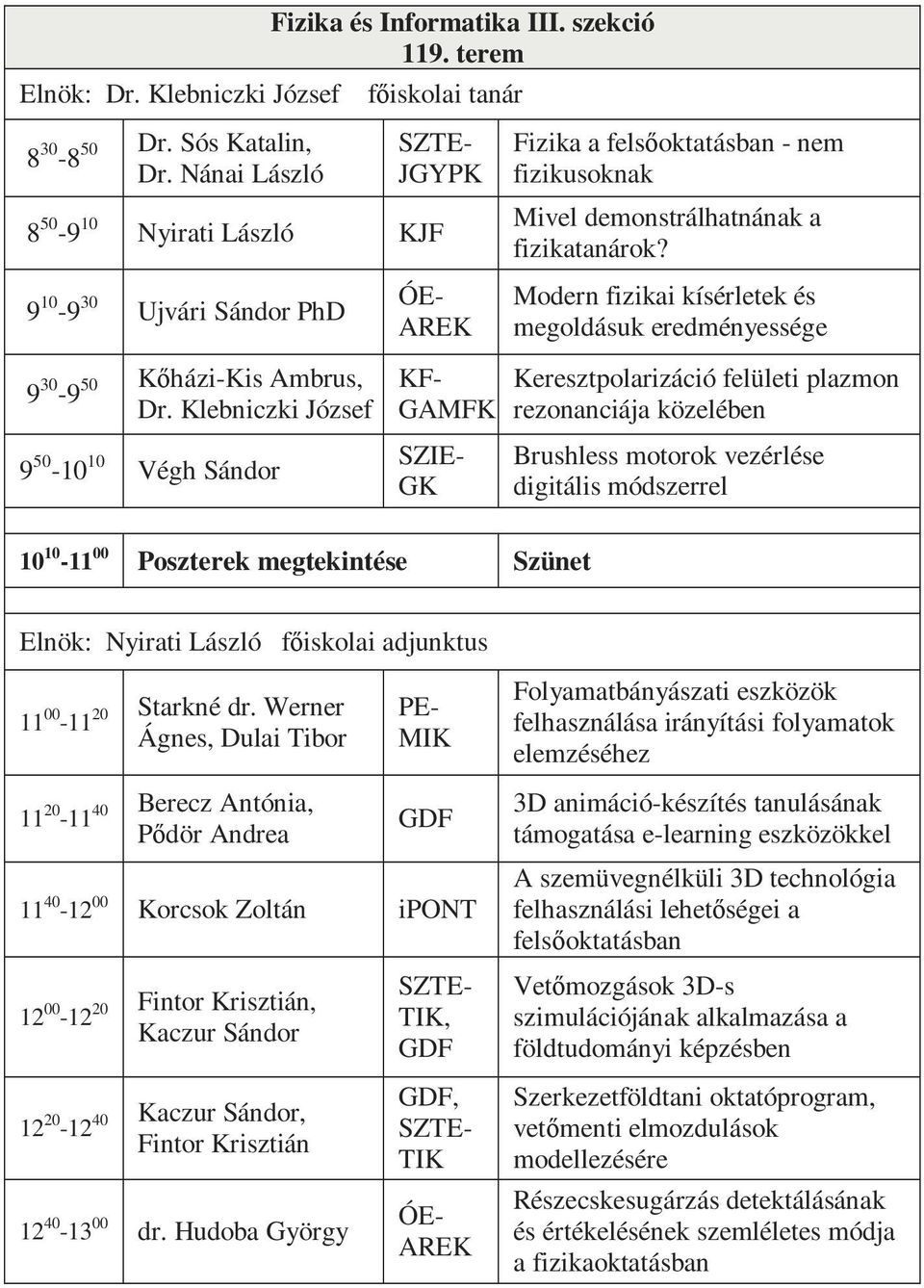 Modern fizikai kísérletek és megoldásuk eredményessége 9 30-9 50 Kőházi-Kis Ambrus, Dr.