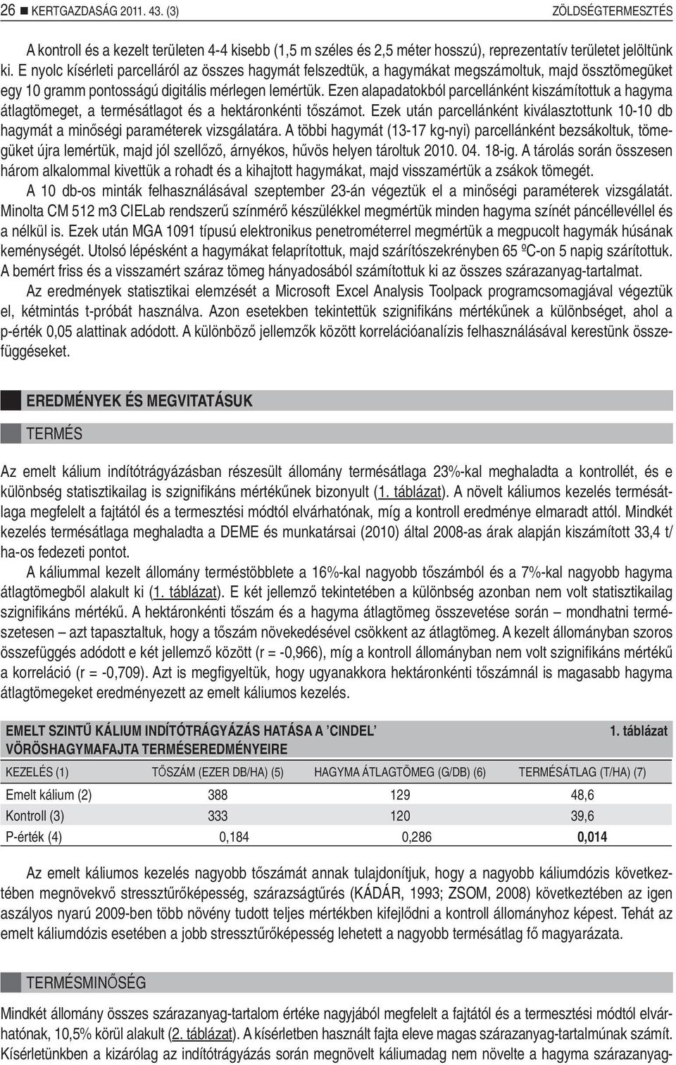 Ezen alapadatokból parcellánként kiszámítottuk a hagyma átlagtömeget, a termésátlagot és a hektáronkénti tőszámot.