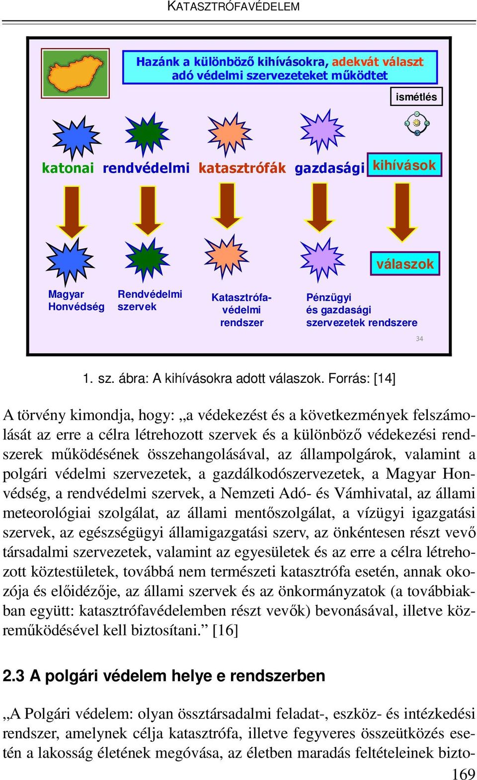 Forrás: [14] A törvény kimondja, hogy: a védekezést és a következmények felszámolását az erre a célra létrehozott szervek és a különböző védekezési rendszerek működésének összehangolásával, az