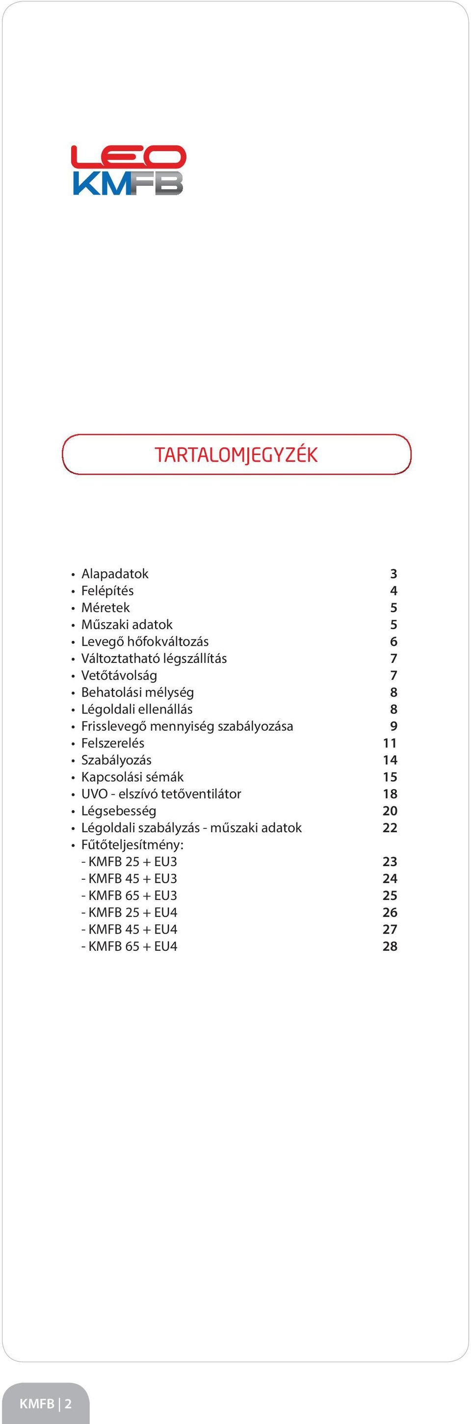 14 Kapcsolási sémák 15 UVO - elszívó tetőventilátor 18 Légsebesség 20 Légoldali szabályzás - műszaki adatok 22