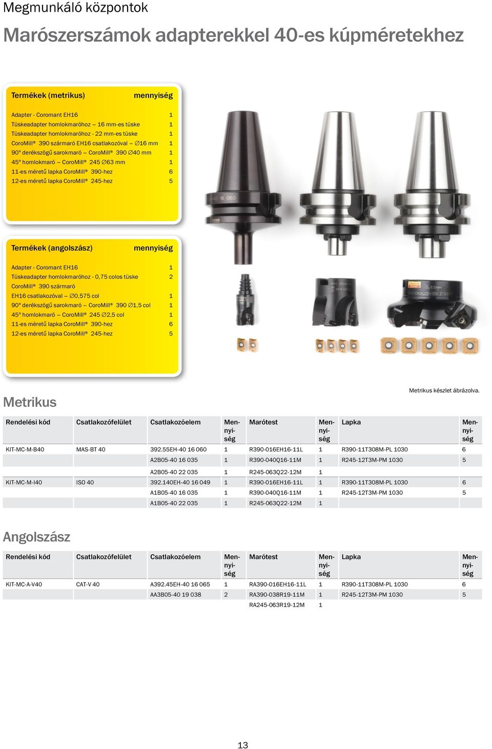 CoroMill 245-hez 5 (angolszász) mennyiség Adapter - Coromant EH16 1 Tüskeadapter homlokmaróhoz - 0,75 colos tüske 2 CoroMill 390 szármaró EH16 csatlakozóval 0,575 col 1 90 derékszögű sarokmaró