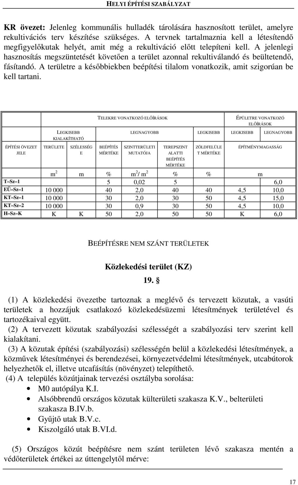 A jelenlegi hasznosítás megszüntetését követően a terület azonnal rekultiválandó és beültetendő, fásítandó. A területre a későbbiekben beépítési tilalom vonatkozik, amit szigorúan be kell tartani.