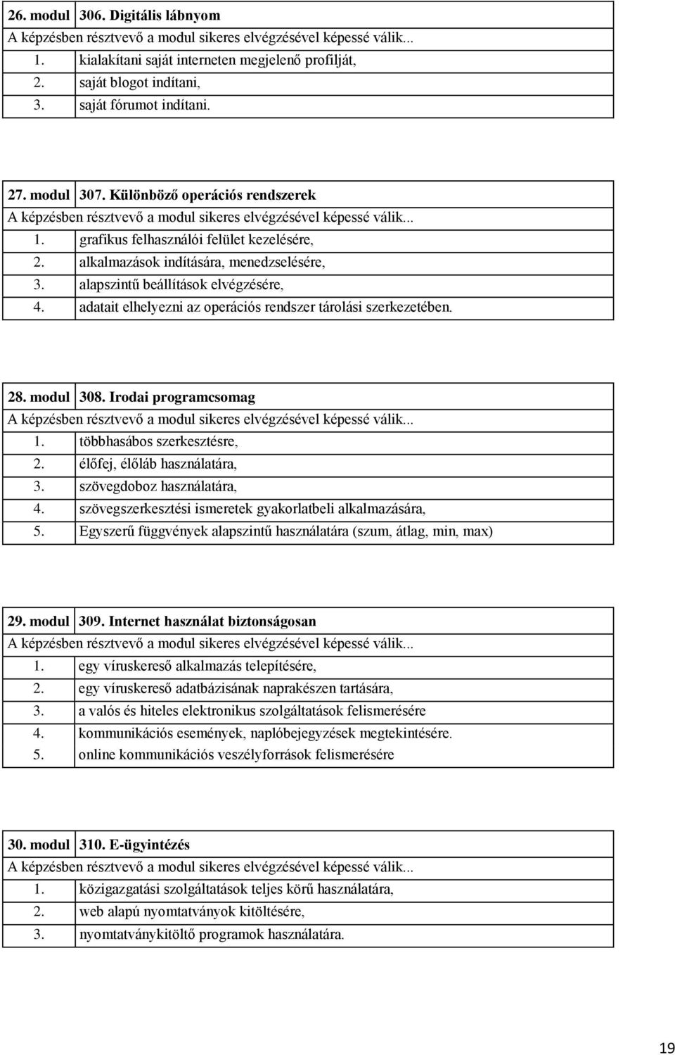 alkalmazások indítására, menedzselésére, 3. alapszintű beállítások elvégzésére, 4. adatait elhelyezni az operációs rendszer tárolási szerkezetében. 28. modul 308.