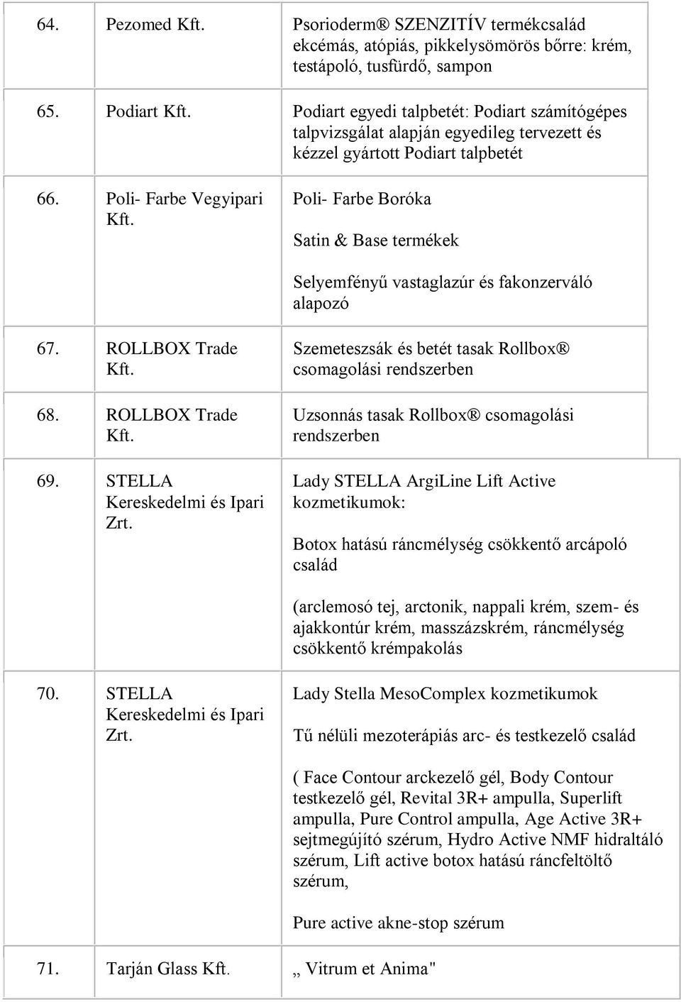 Poli- Farbe Vegyipari Poli- Farbe Boróka Satin & Base termékek Selyemfényű vastaglazúr és fakonzerváló alapozó 67. ROLLBOX Trade 68. ROLLBOX Trade 69. STELLA Kereskedelmi és Ipari Zrt.