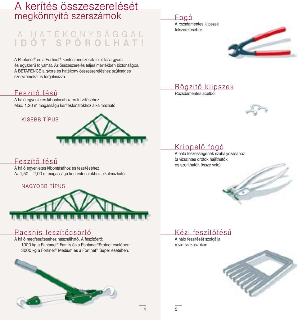 1,20 m magasságú kerítésfonatokhoz alkalmazható. Fogó A rozsdamentes klipszek felszereléséhez.