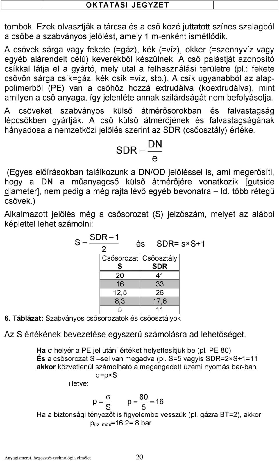 A cső palástját azonosító csíkkal látja el a gyártó, mely utal a felhasználási területre (pl.: fekete csövön sárga csík=gáz, kék csík =víz, stb.).