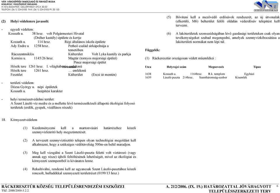 volt Polgármesteri Hivatal (Dréher kastély) épülete és kertje (6) A lakóterületek szomszédságában lévő gazdasági területeken csak olyan tevékenységeket szabad megengedni, amelyek szennyvízkibocsátása