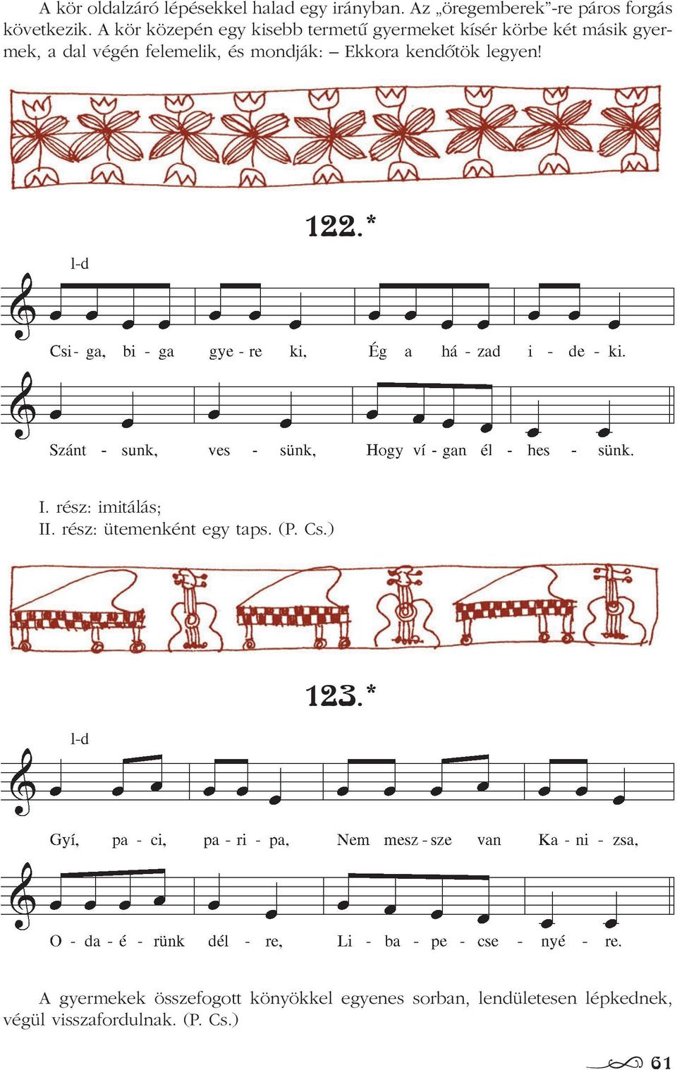 mondják: Ekkora kendõtök legyen! 122.* I. rész: imitálás; II. rész: ütemenként egy taps. (P. Cs.