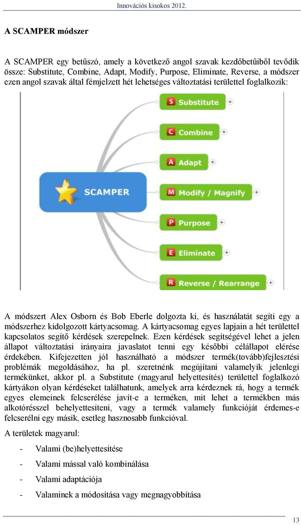 A kártyacsomag egyes lapjain a hét területtel kapcsolatos segítő kérdések szerepelnek.