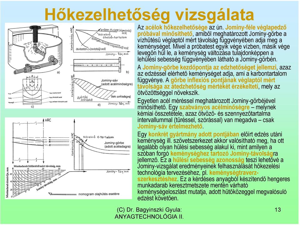 Mivel a próbatest egyik vége vízben, másik vége levegőn hűl le, a keménység változása tulajdonképpen a lehűlési sebesség függvényében látható a Jominy-görbén.