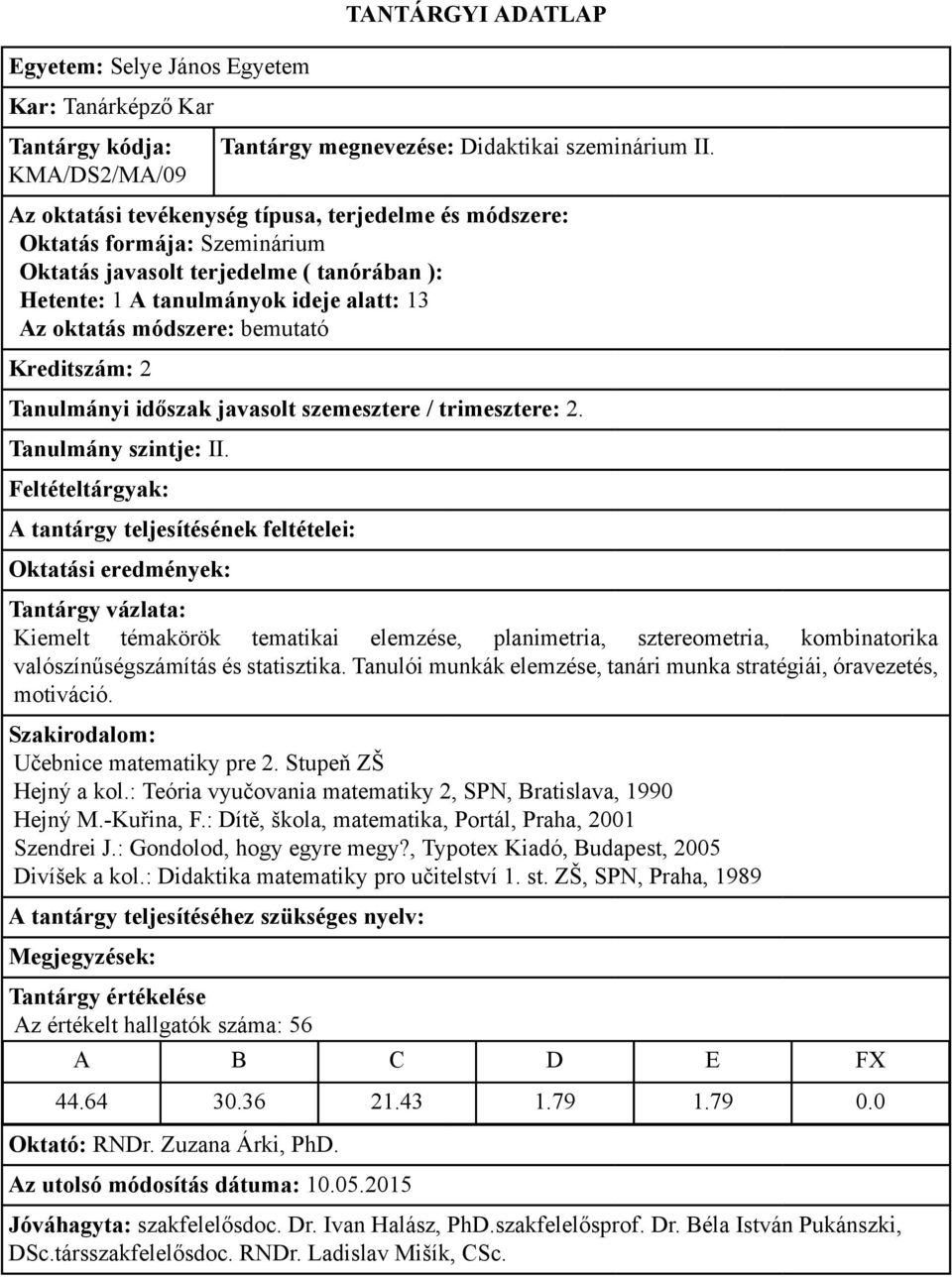 Učebnice matematiky pre 2. Stupeň ZŠ Hejný a kol.: Teória vyučovania matematiky 2, SPN, Bratislava, 1990 Hejný M.-Kuřina, F.: Dítě, škola, matematika, Portál, Praha, 2001 Szendrei J.