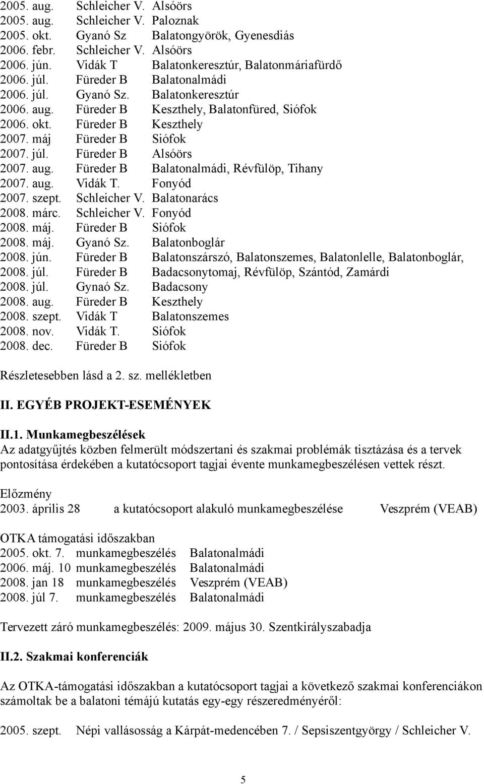 Füreder B Keszthely 2007. máj Füreder B Siófok 2007. júl. Füreder B Alsóörs 2007. aug. Füreder B Balatonalmádi, Révfülöp, Tihany 2007. aug. Vidák T. Fonyód 2007. szept. Schleicher V.