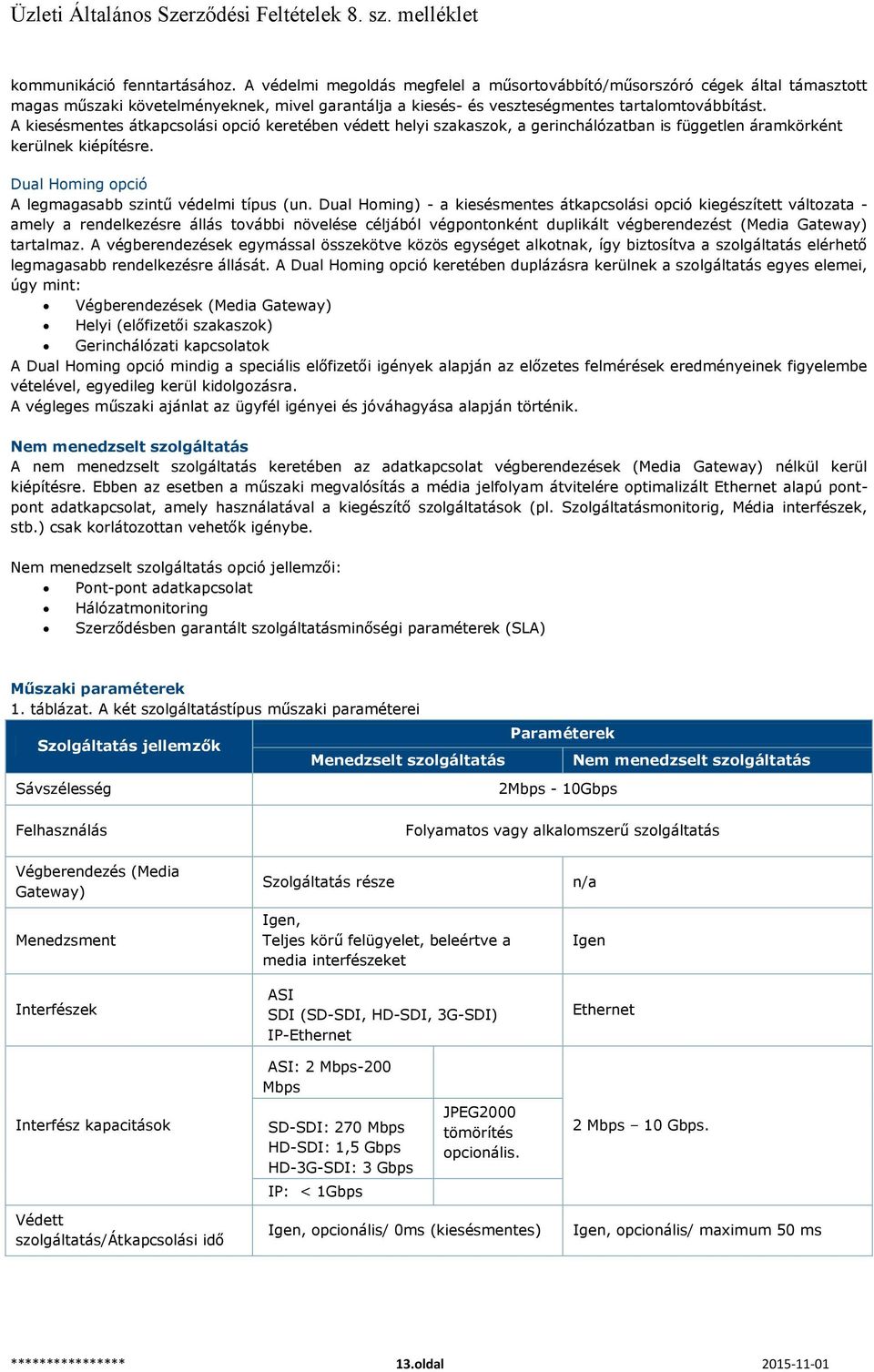 A kiesésmentes átkapcsolási opció keretében védett helyi szakaszok, a gerinchálózatban is független áramkörként kerülnek kiépítésre. Dual Homing opció A legmagasabb szintű védelmi típus (un.