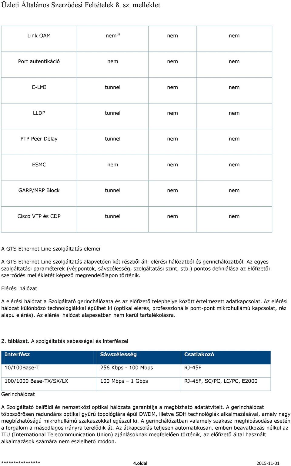 Az egyes szolgáltatási paraméterek (végpontok, sávszélesség, szolgáltatási szint, stb.) pontos definiálása az Előfizetői szerződés mellékletét képező megrendelőlapon történik.