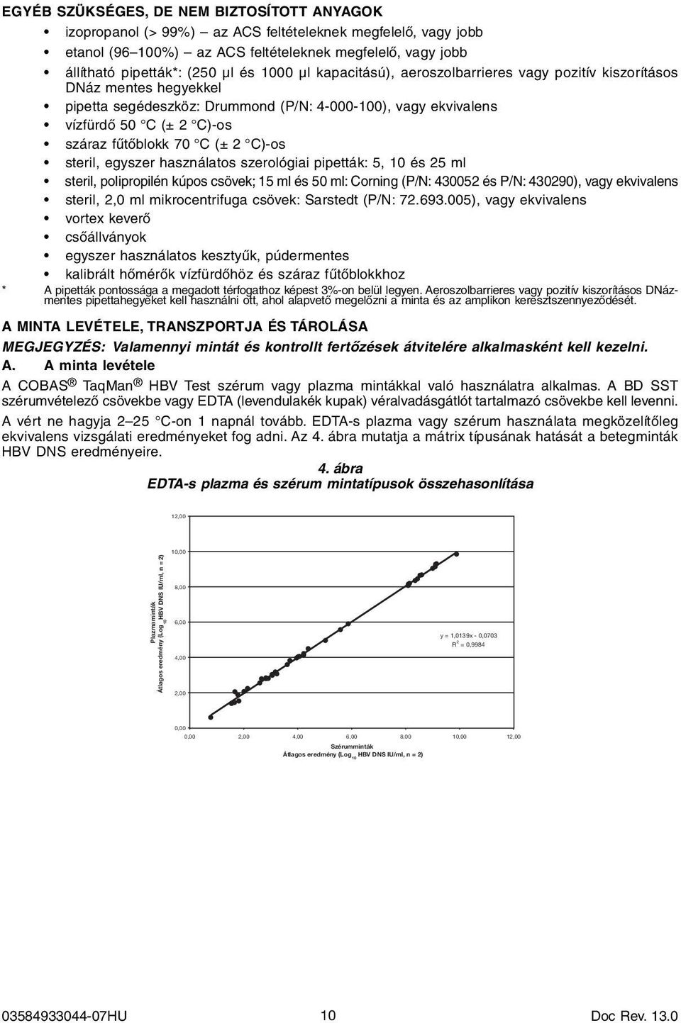 (± 2 C)-os steril, egyszer használatos szerológiai pipetták: 5, 10 és 25 ml steril, polipropilén kúpos csövek; 15 ml és 50 ml: Corning (P/N: 430052 és P/N: 430290), vagy ekvivalens steril, 2,0 ml