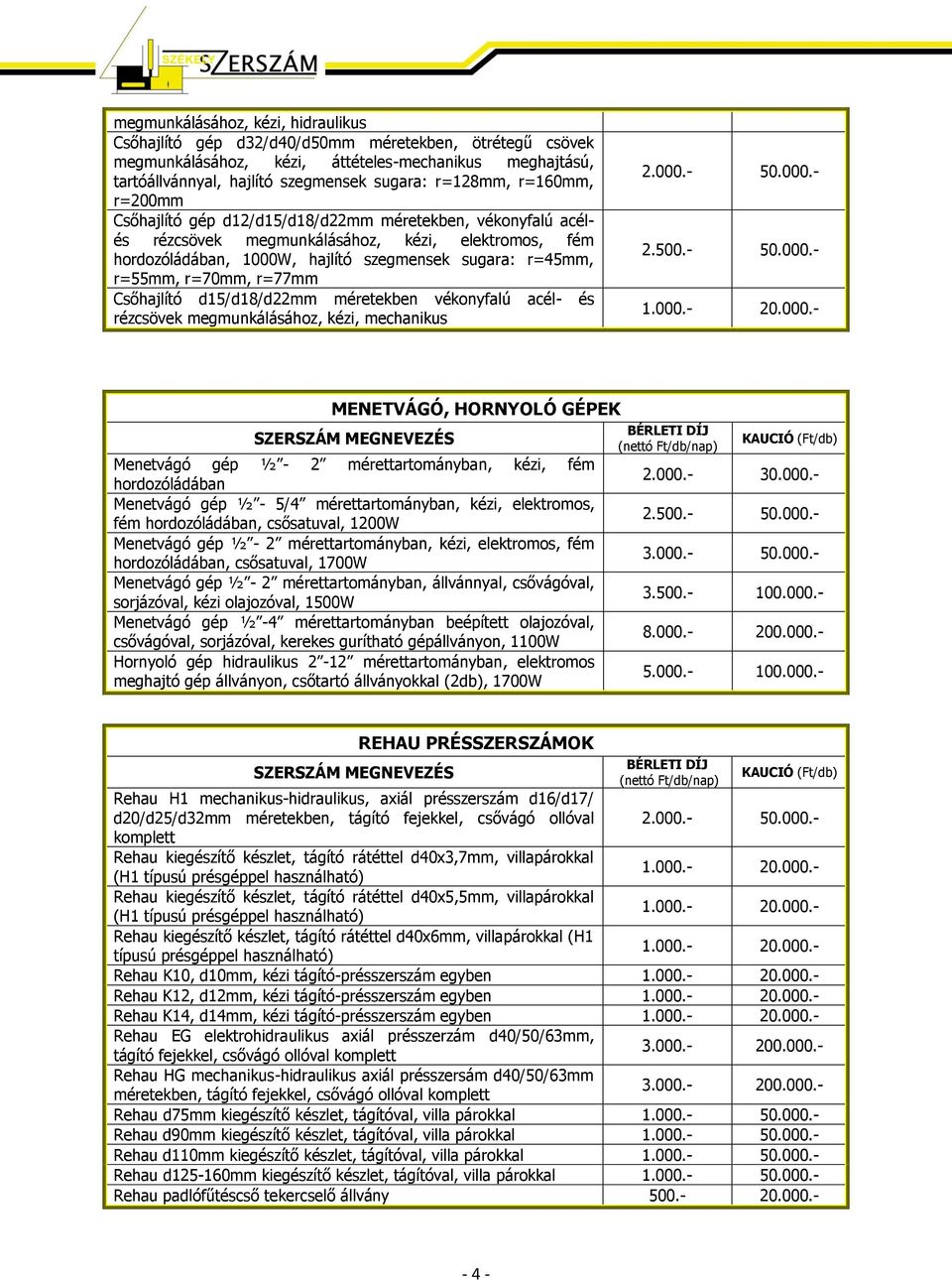 r=55mm, r=70mm, r=77mm Csőhajlító d15/d18/d22mm méretekben vékonyfalú acél- és rézcsövek megmunkálásához, kézi, mechanikus 2.000.