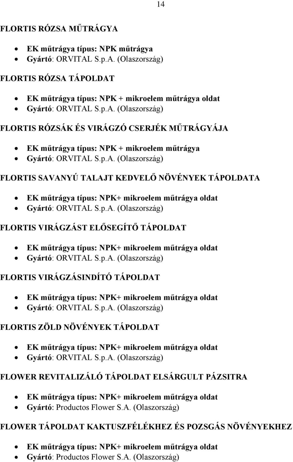 TÁPOLDAT EK műtrágya típus: NPK+ mikroelem műtrágya oldat FLORTIS ZÖLD NÖVÉNYEK TÁPOLDAT EK műtrágya típus: NPK+ mikroelem műtrágya oldat FLOWER REVITALIZÁLÓ TÁPOLDAT ELSÁRGULT PÁZSITRA EK műtrágya