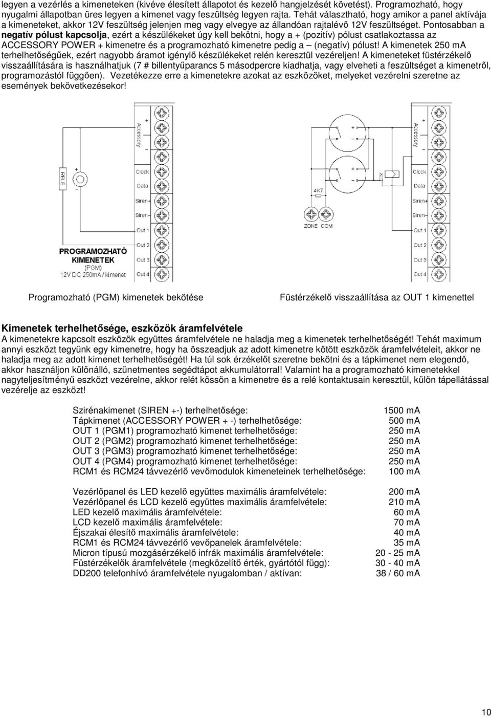 Pontosabban a negatív pólust kapcsolja, ezért a készülékeket úgy kell bekötni, hogy a + (pozitív) pólust csatlakoztassa az ACCESSORY POWER + kimenetre és a programozható kimenetre pedig a (negatív)