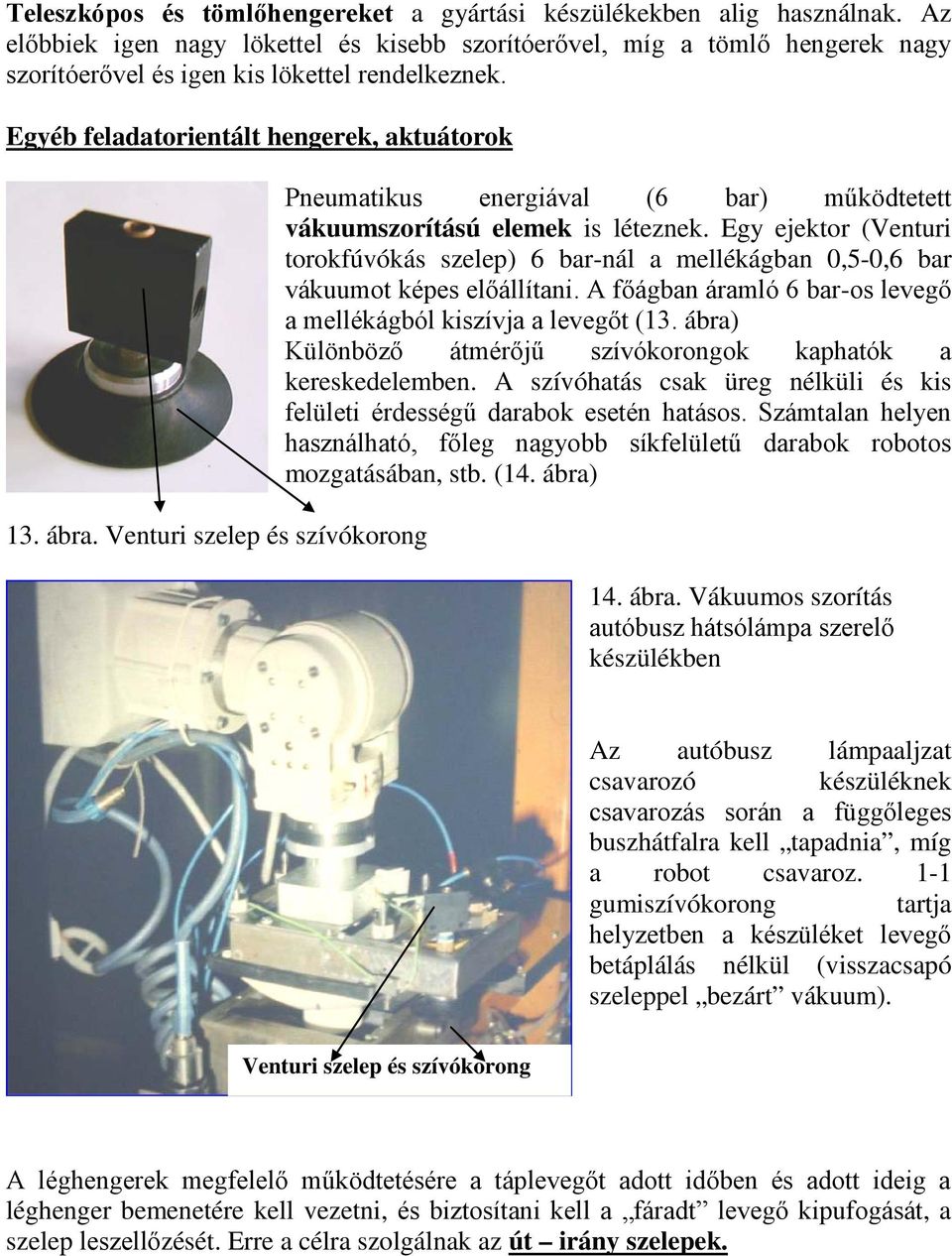 Venturi szelep és szívókorong Pneumatikus energiával (6 bar) működtetett vákuumszorítású elemek is léteznek.