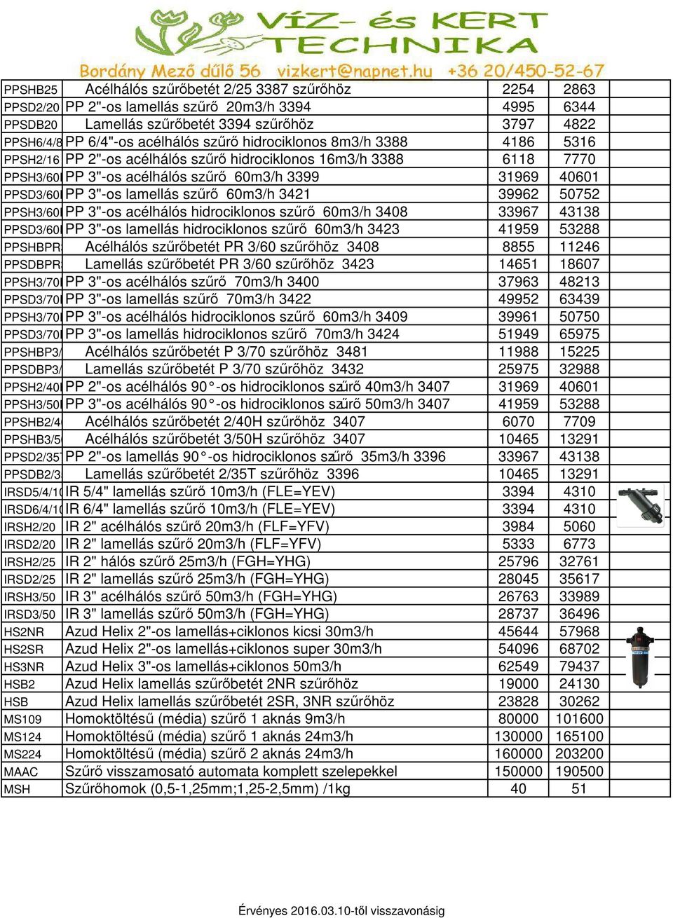 lamellás szűrő 60m3/h 3421 39962 50752 PPSH3/60PRHC 3"-os acélhálós hidrociklonos szűrő 60m3/h 3408 33967 43138 PPSD3/60PRHC 3"-os lamellás hidrociklonos szűrő 60m3/h 3423 41959 53288