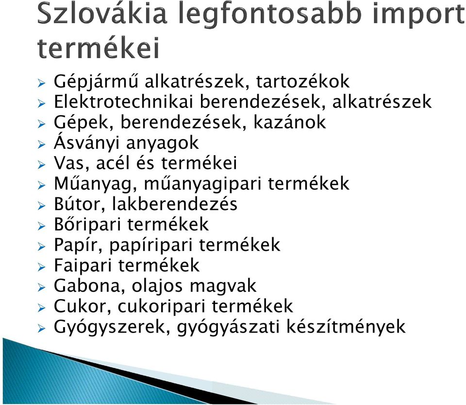 termékek Bútor, lakberendezés Bőripari termékek Papír, papíripari termékek Faipari