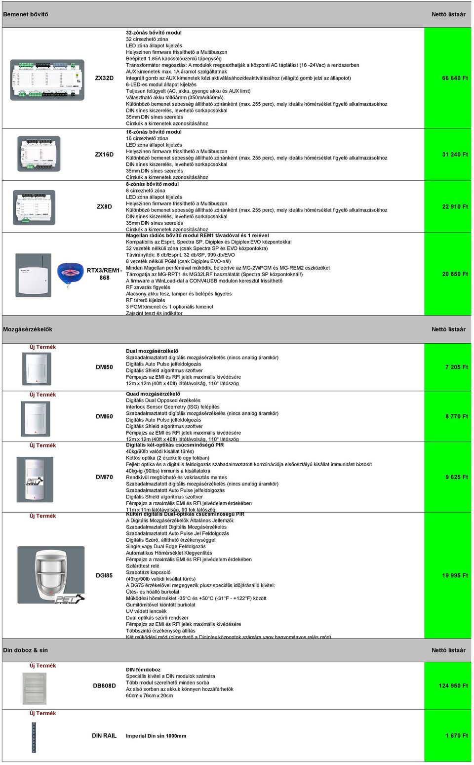 1A áramot szolgáltatnak Integrált gomb az AUX kimenetek kézi aktiválásához/deaktiválásához (világító gomb jelzi az állapotot) 6-LED-es modul állapot kijelzés Teljesen felügyelt (AC, akku, gyenge akku