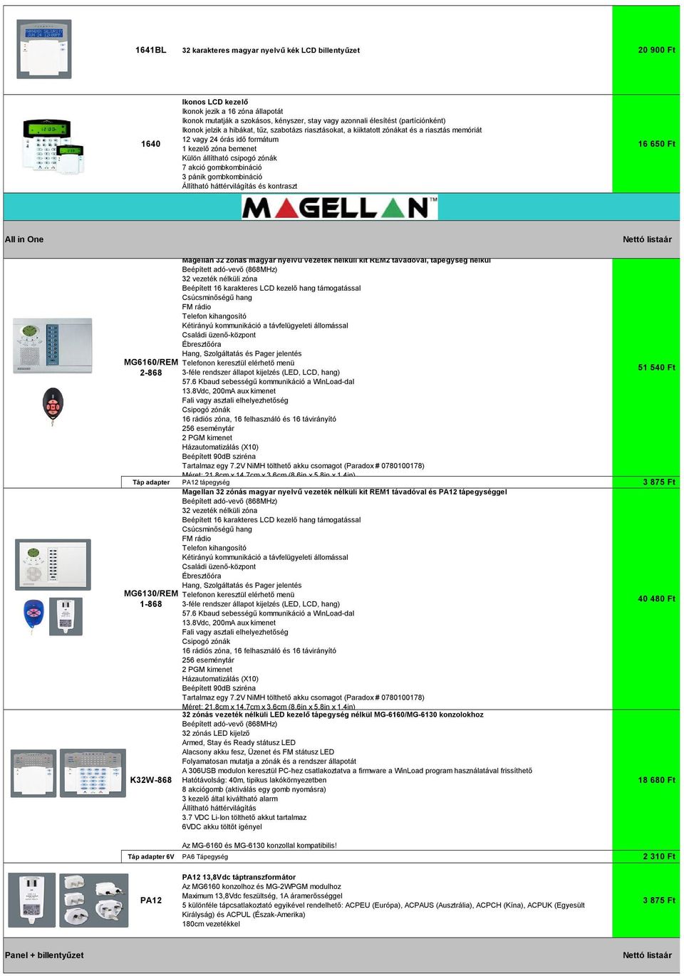 akció gombkombináció 3 pánik gombkombináció Állítható háttérvilágítás és kontraszt 16 650 Ft All in One Nettó listaár MG6160/REM 2-868 MG6130/REM 1-868 Magellan 32 zónás magyar nyelvű vezeték nélküli