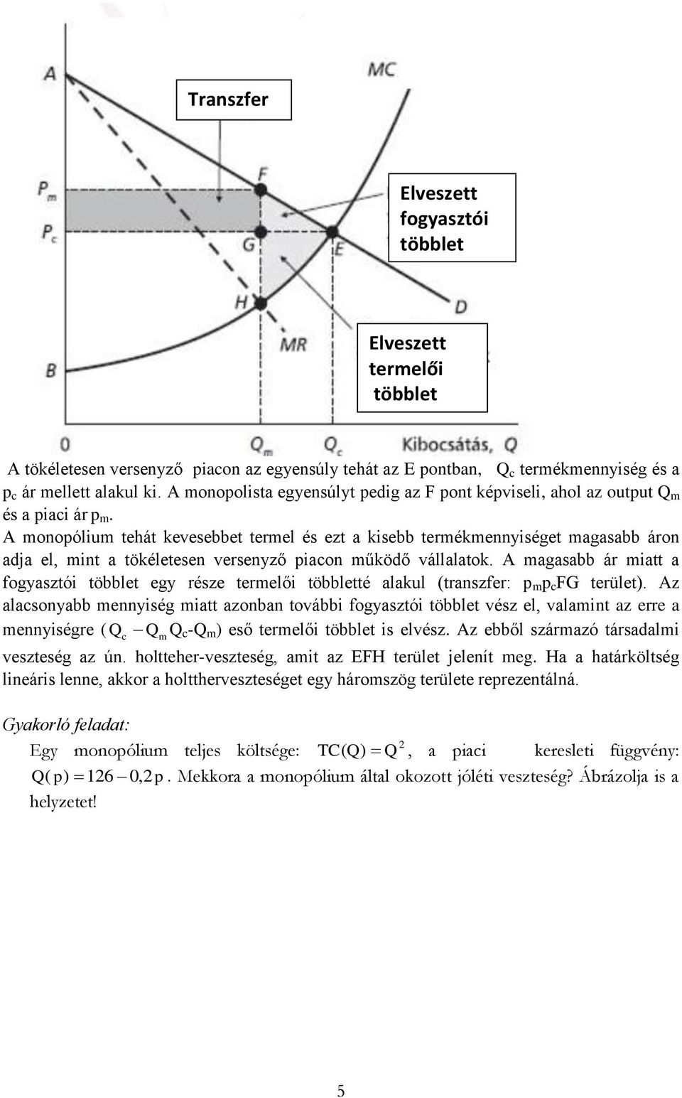 A monopólium tehát kevesebbet termel és ezt a kisebb termékmennyiséget magasabb áron adja el, mint a tökéletesen versenyző piacon működő vállalatok.