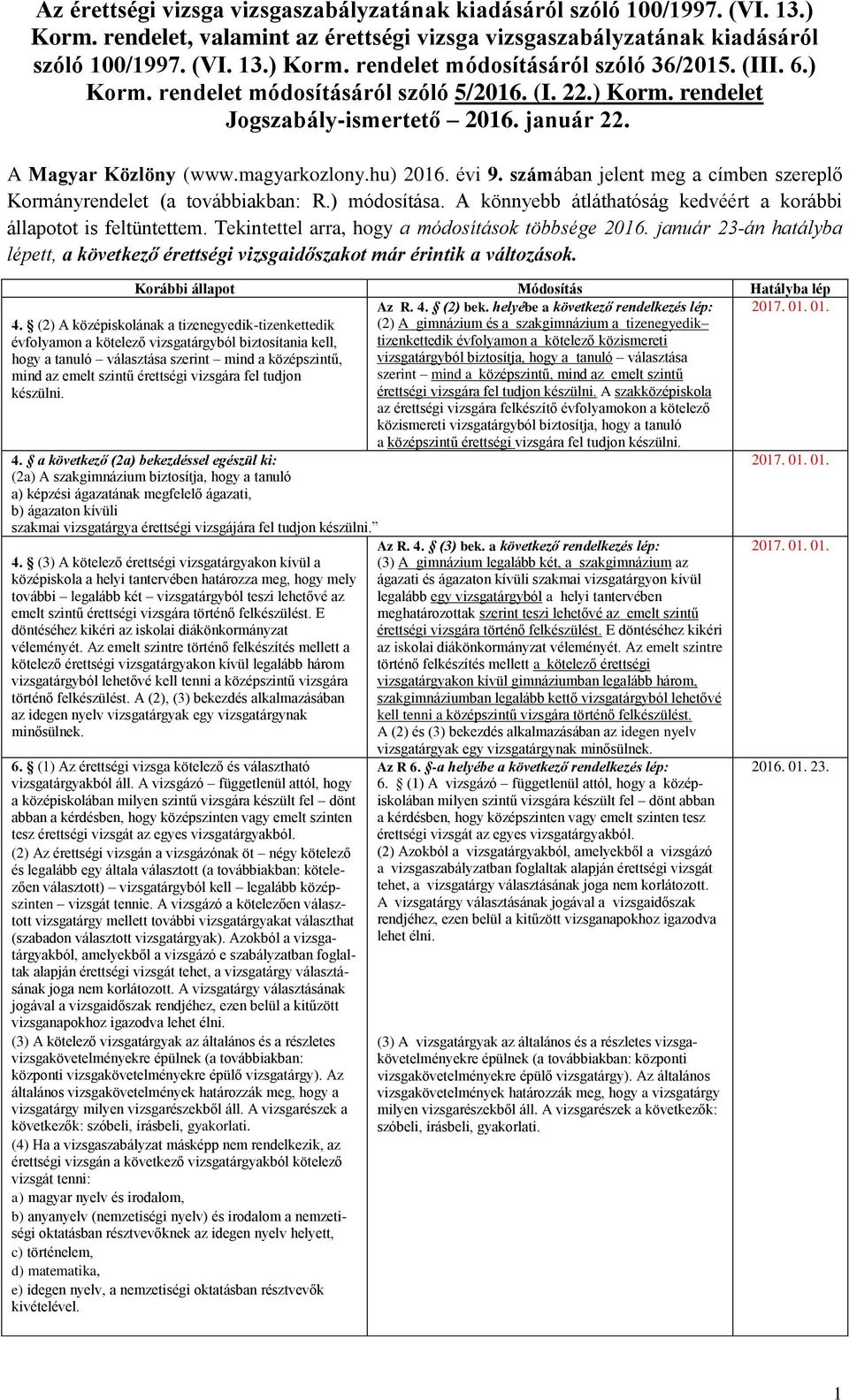 számában jelent meg a címben szereplő Kormányrendelet (a továbbiakban: R.) módosítása. A könnyebb átláthatóság kedvéért a korábbi állapotot is feltüntettem.