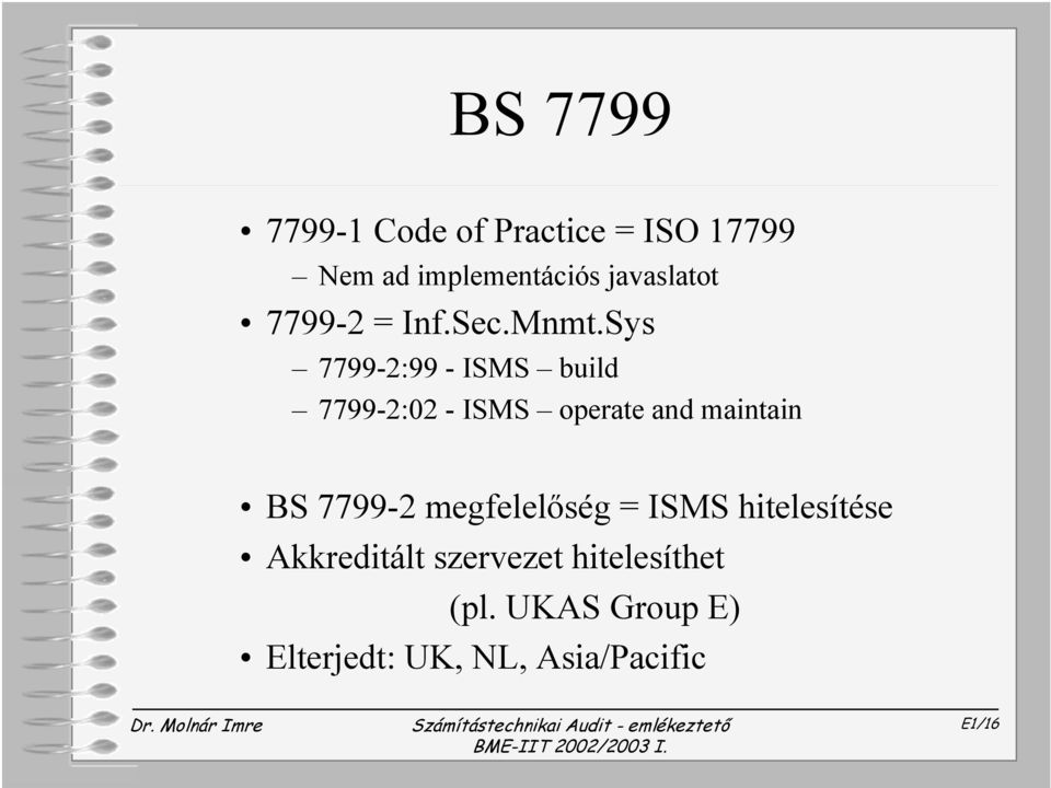 Sys 7799-2:99 - ISMS build 7799-2:02 - ISMS operate and maintain BS 7799-2