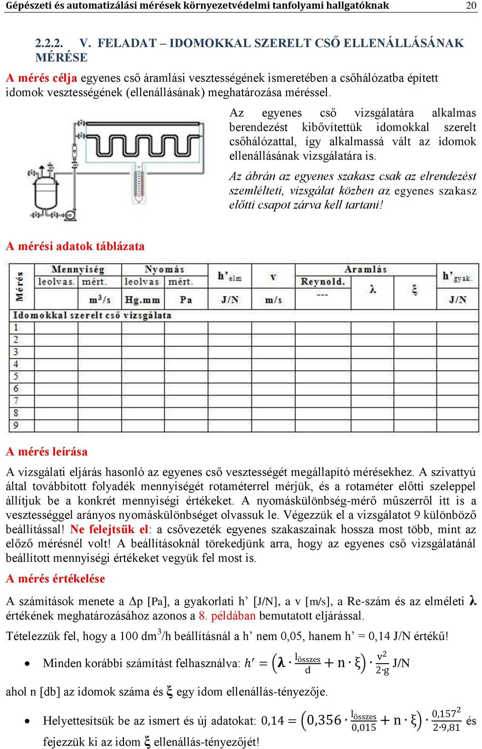 Az egyenes cső vizsgálatára alkalmas berendezést kibővítettük idomokkal szerelt csőhálózattal, így alkalmassá vált az idomok ellenállásának vizsgálatára is.