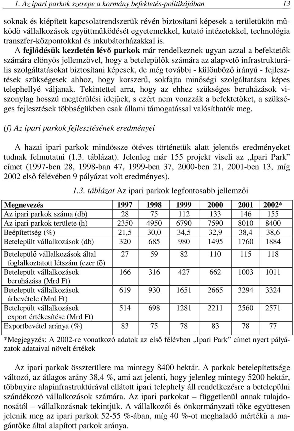 A fejlődésük kezdetén lévő parkok már rendelkeznek ugyan azzal a befektetők számára előnyös jellemzővel, hogy a betelepülők számára az alapvető infrastrukturális szolgáltatásokat biztosítani képesek,