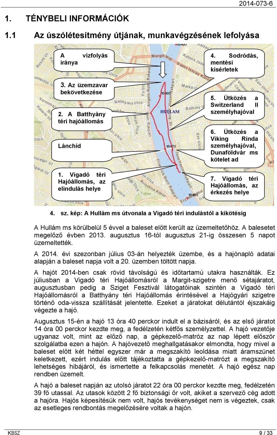 Vigadó téri Hajóállomás, az érkezés helye 4. sz. kép: A Hullám ms útvonala a Vigadó téri indulástól a kikötésig A Hullám ms körülbelül 5 évvel a baleset előtt került az üzemeltetőhöz.