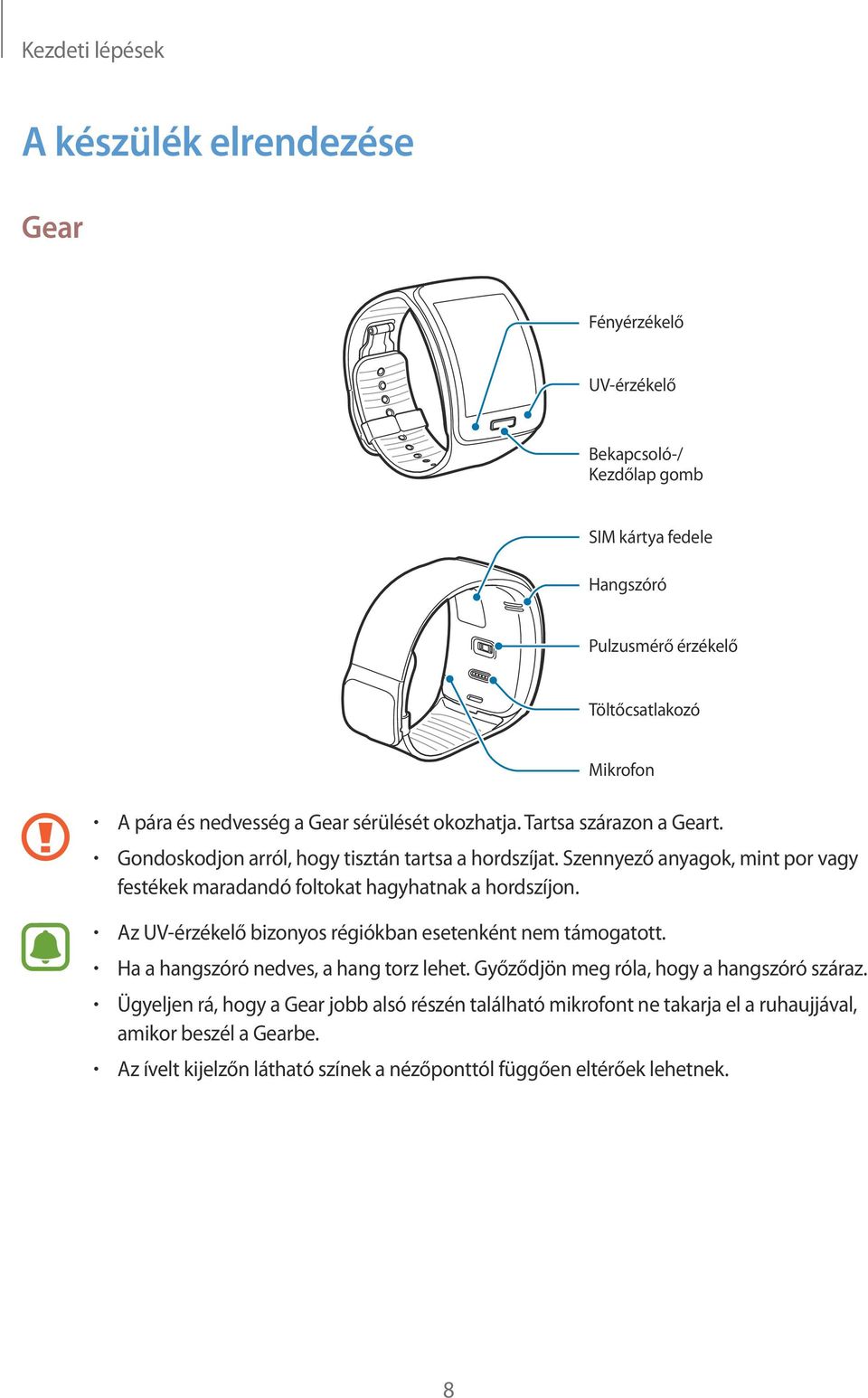 Szennyező anyagok, mint por vagy festékek maradandó foltokat hagyhatnak a hordszíjon. Az UV-érzékelő bizonyos régiókban esetenként nem támogatott.