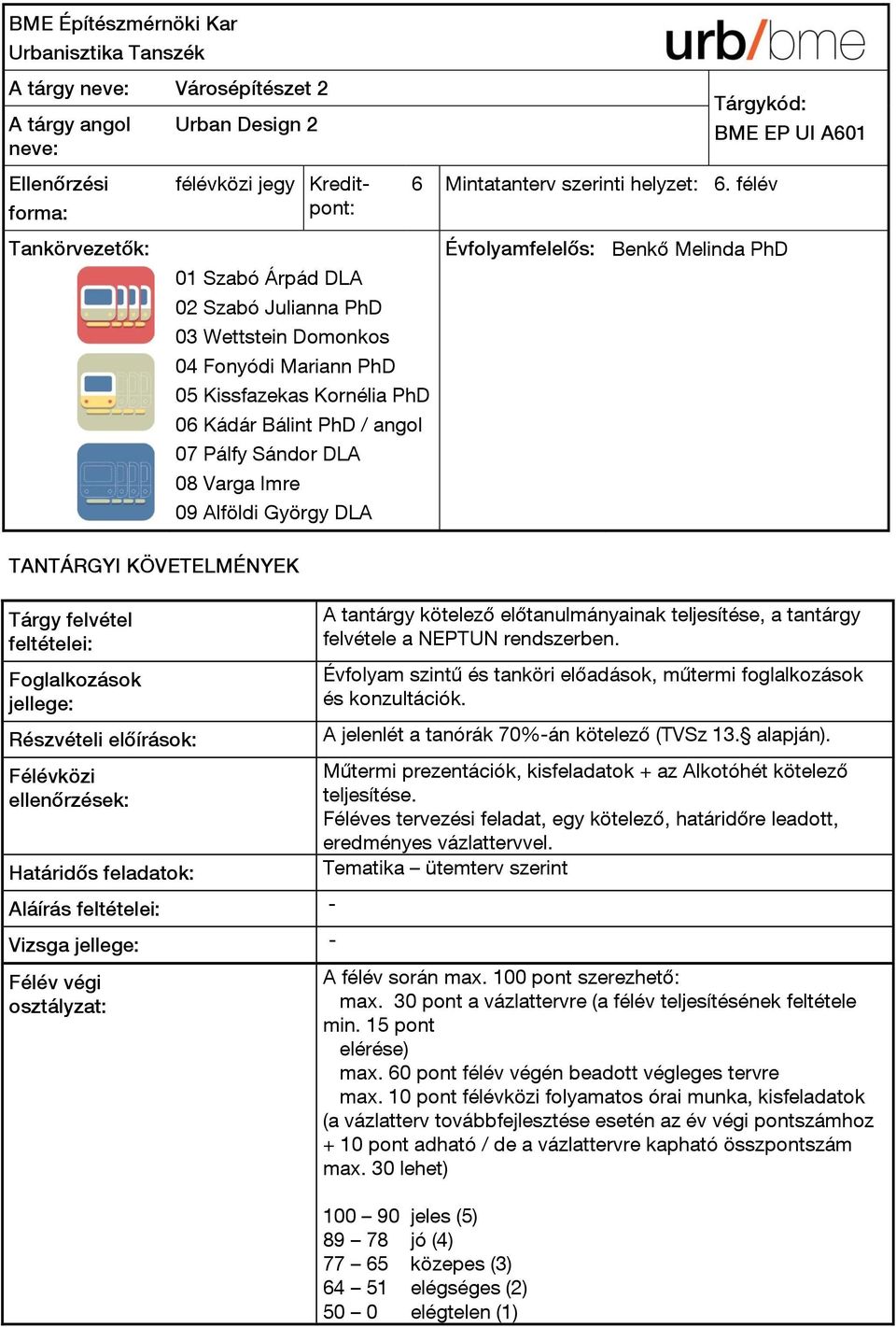 felvétel feltételei: Foglalkozások jellege: Részvételi előírások: Félévközi ellenőrzések: Határidős feladatok: Aláírás feltételei: - Vizsga jellege: - Félév végi osztályzat: Tárgykód: 6 Mintatanterv