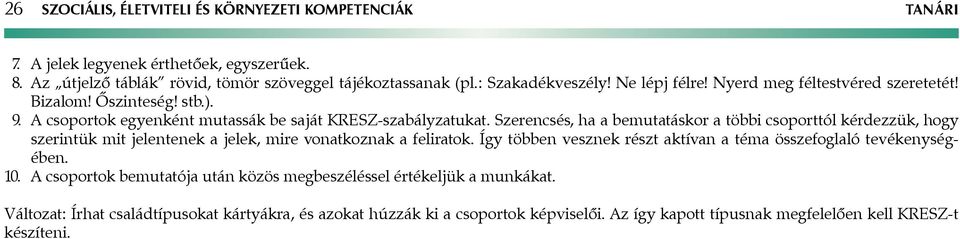 Szerencsés, ha a bemutatáskor a többi csoporttól kérdezzük, hogy szerintük mit jelentenek a jelek, mire vonatkoznak a feliratok.