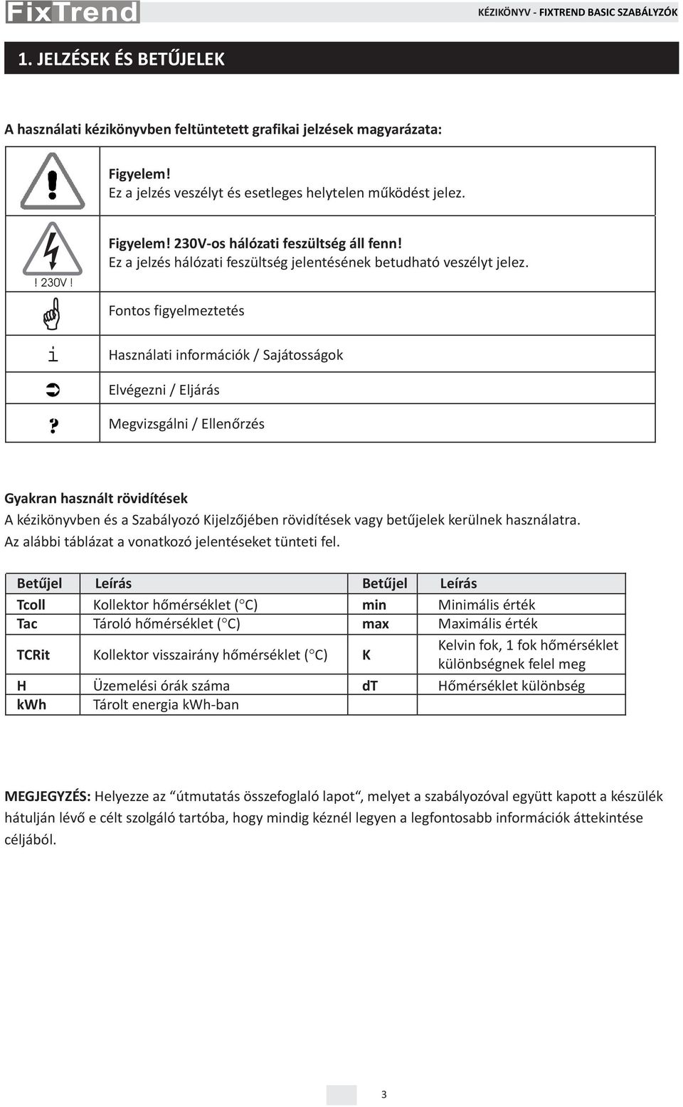 Fontos figyelmeztetés Használati információk / Sajátosságok Elvégezni / Eljárás Megvizsgálni / Ellenõrzés Gyakran használt rövidítések A kézikönyvben és a Szabályozó Kijelzõjében rövidítések vagy