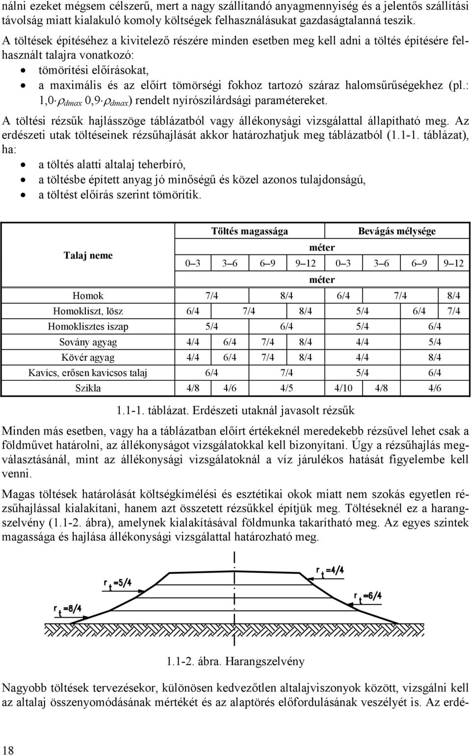 száraz halomsűrűségekhez (pl.: 1,0 dmax 0,9 dmax ) rendelt nyírószilárdsági paramétereket. A töltési rézsűk hajlásszöge táblázatból vagy állékonysági vizsgálattal állapítható meg.