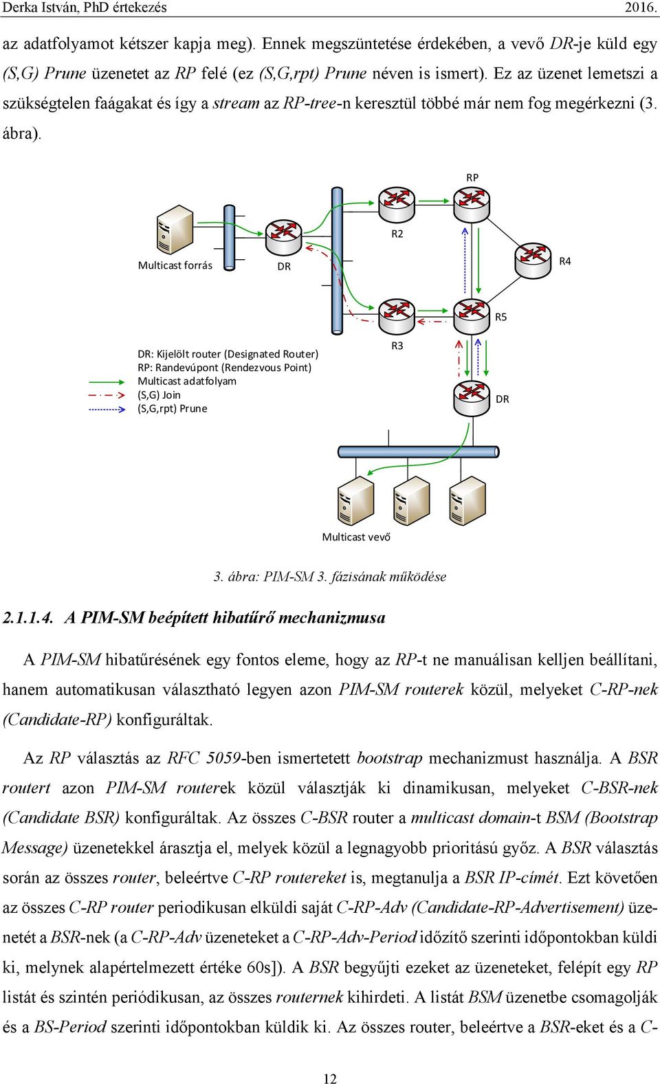 RP R2 Multicast forrás DR R4 DR: Kijelölt router (Designated Router) RP: Randevúpont (Rendezvous Point) Multicast adatfolyam (S,G) Join (S,G,rpt) Prune R3 R5 DR Multicast vevő 3. ábra: PIM-SM 3.