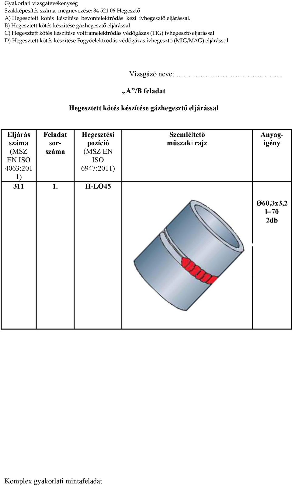 (MSZ EN ISO 4063:201 1) 311 Feladat sorszáma 1.