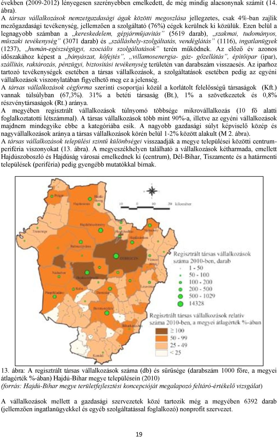 Ezen belül a legnagyobb számban a kereskedelem, gépjárműjavítás (5619 darab), szakmai, tudományos, műszaki tevékenység (3071 darab) és szálláshely-szolgáltatás, vendéglátás (1116), ingatlanügyek