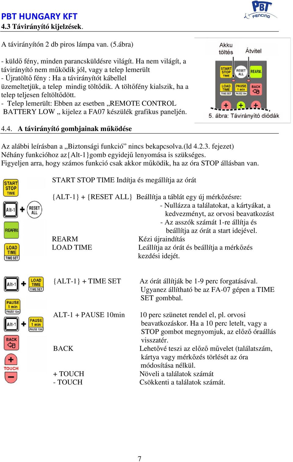 A töltőfény kialszik, ha a telep teljesen feltöltődött. - Telep lemerült: Ebben az esetben REMOTE CONTROL BATTERY LOW kijelez a FA07 készülék grafikus paneljén. 4.