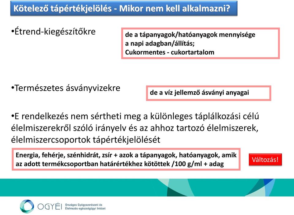 ásványvizekre de a víz jellemző ásványi anyagai E rendelkezés nem sértheti meg a különleges táplálkozási célú élelmiszerekről szóló