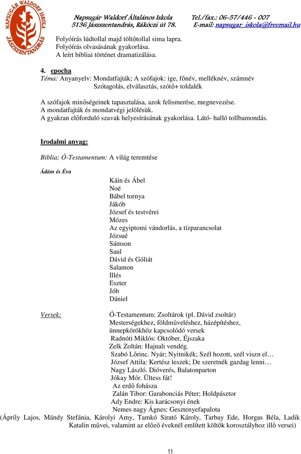 A mondatfajták és mondatvégi jelölésük. A gyakran előforduló szavak helyesírásának gyakorlása. Látó- halló tollbamondás.