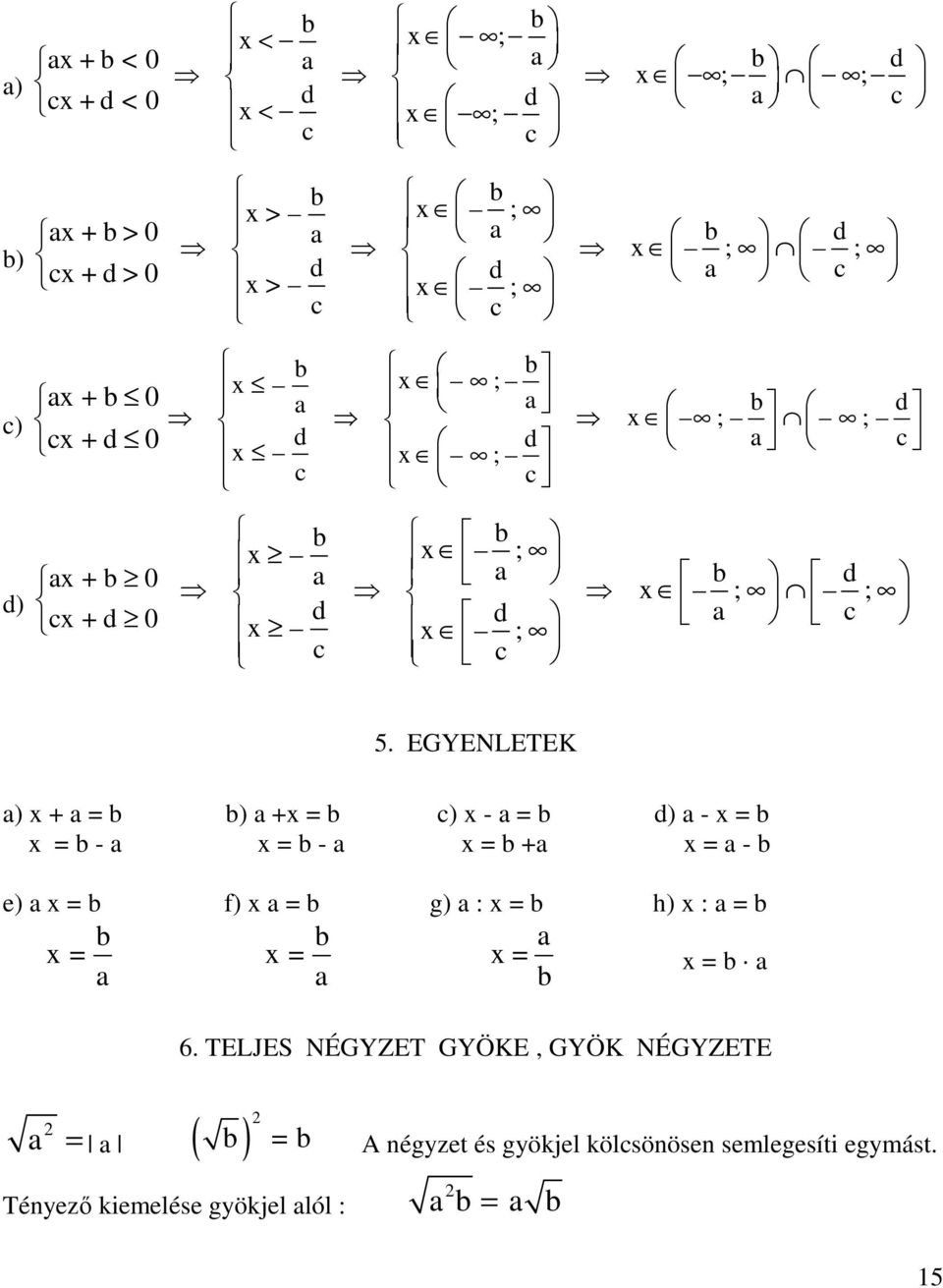 EGYENLETEK ) + = ) + = c) - = d) - = = - = - = + = - e) = f) = g) : = h) : = = = = = 6.