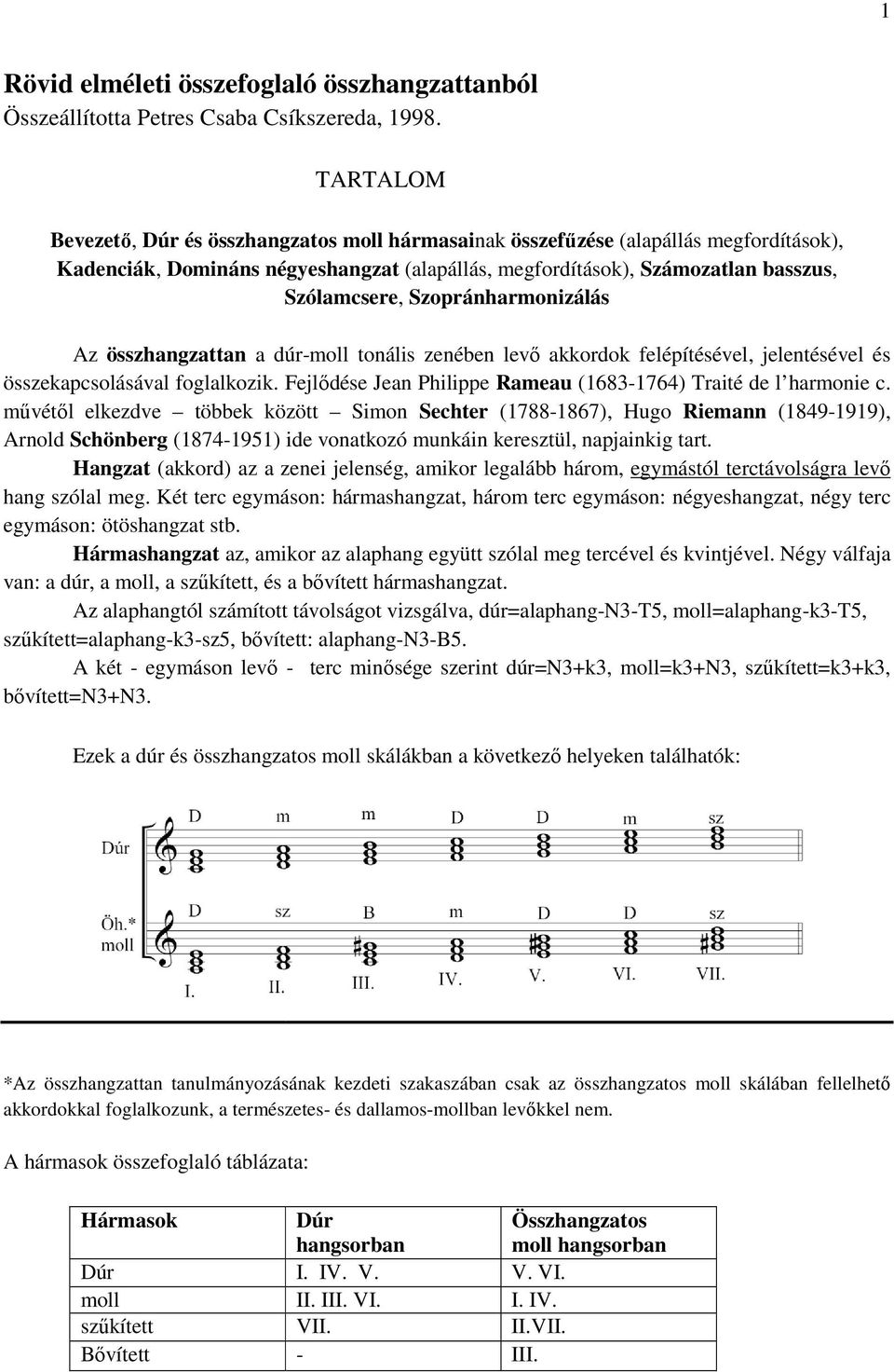 Szopránharmonizálás Az összhangzattan a dúr-moll tonális zenében levő akkordok felépítésével, jelentésével és összekapcsolásával foglalkozik.