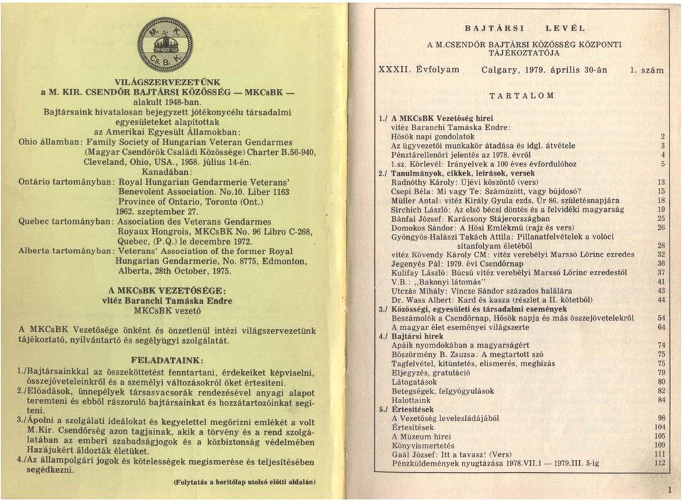 Családi Közössége) Charter B.56-940, Cleveland, Ohio, USA., 1958. július 14-én. Kanadában: Ontário tartományban: Royal Hungarian Gendarmerie Veterans' Benevolent Association. NO.I0.