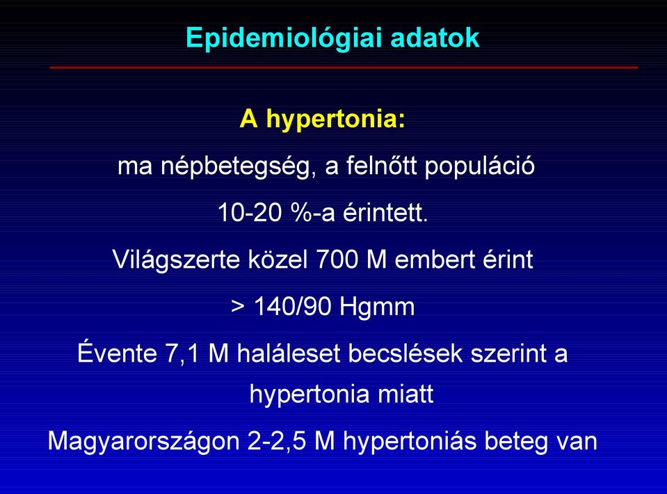 Világszerte közel 700 M embert érint > 140/90 Hgmm Évente 7,1
