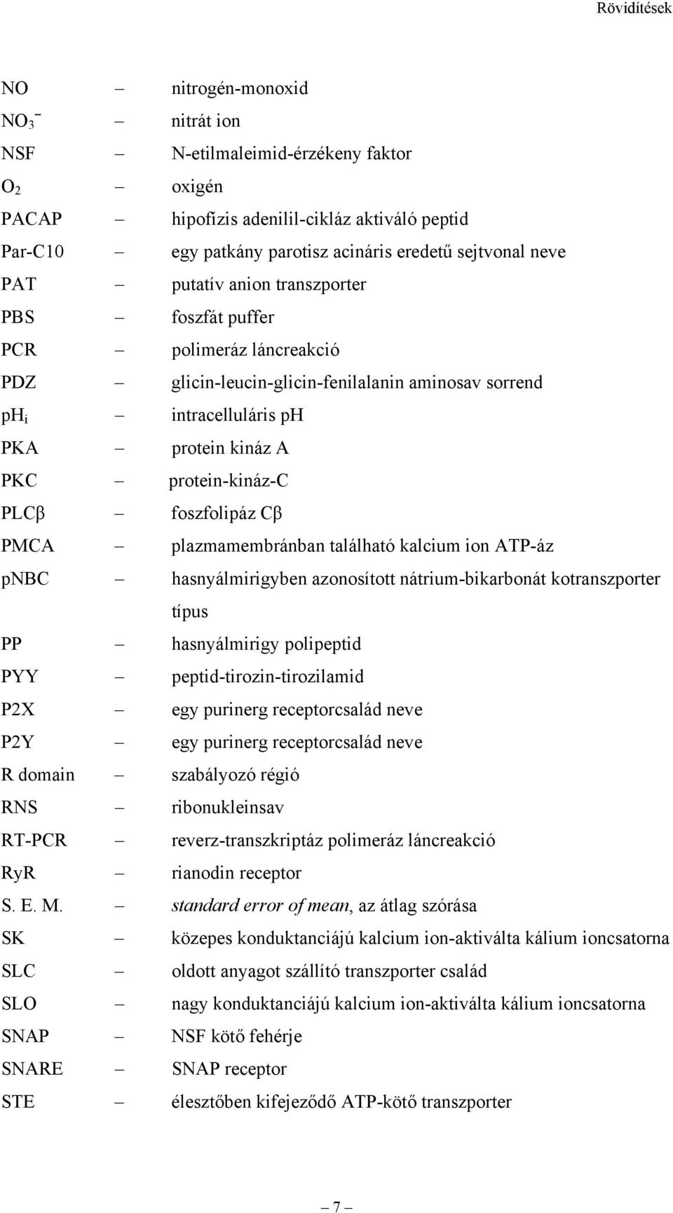 PLCβ foszfolipáz Cβ PMCA plazmamembránban található kalcium ion ATP-áz pnbc hasnyálmirigyben azonosított nátrium-bikarbonát kotranszporter típus PP hasnyálmirigy polipeptid PYY