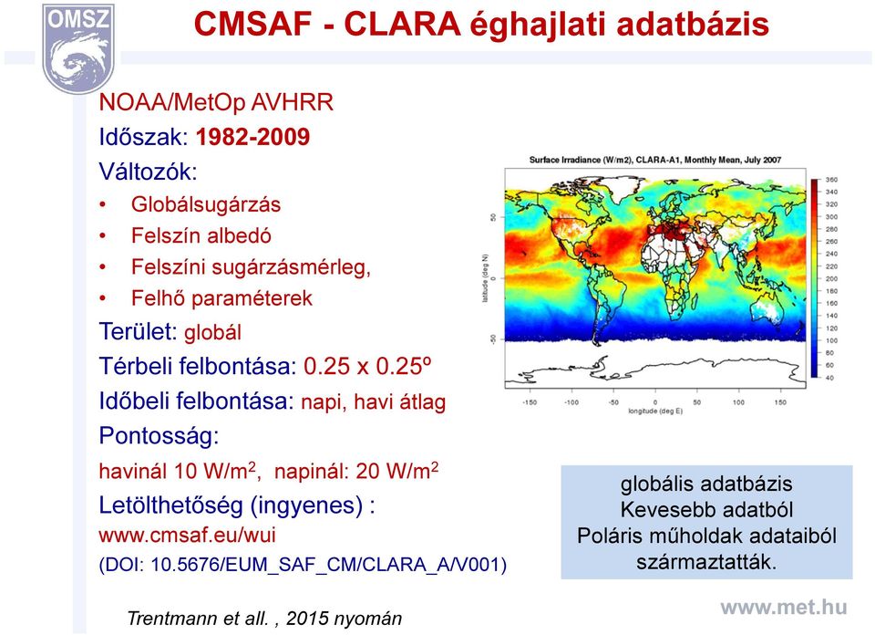 25º Időbeli felbontása: napi, havi átlag Pontosság: havinál 10 W/m 2, napinál: 20 W/m 2 Letölthetőség (ingyenes) : www.